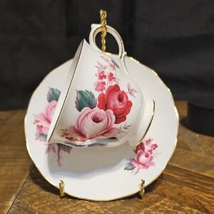 Rose Pattern Teacup and Saucer Set - Queen Anne Bone China